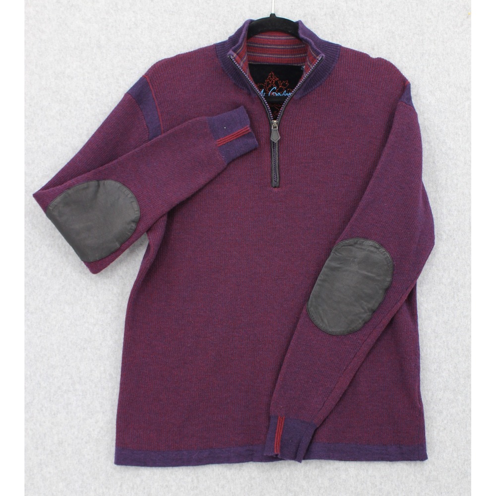 Robert Graham Wool 1/4 Zip Sweater mens Large Purple elbow patches Preppy Luxery